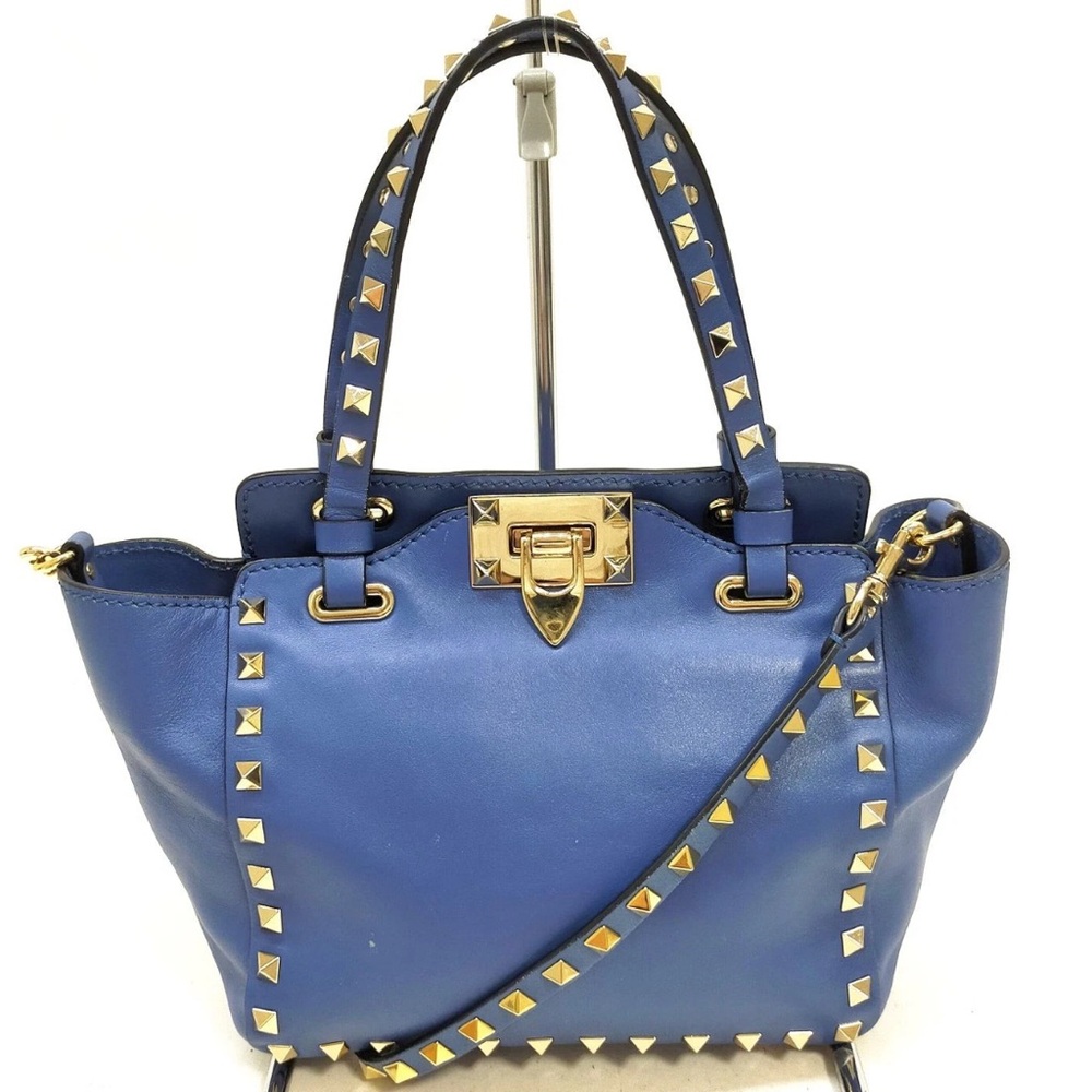 Valentino Garavani Rockstud Satchel Shoulder Crossbody Italian Leather Blue
